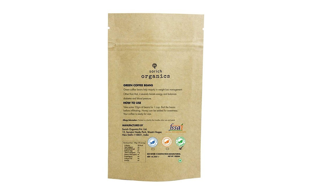 Sorich Organics Green Coffee Beans    Pack  900 grams